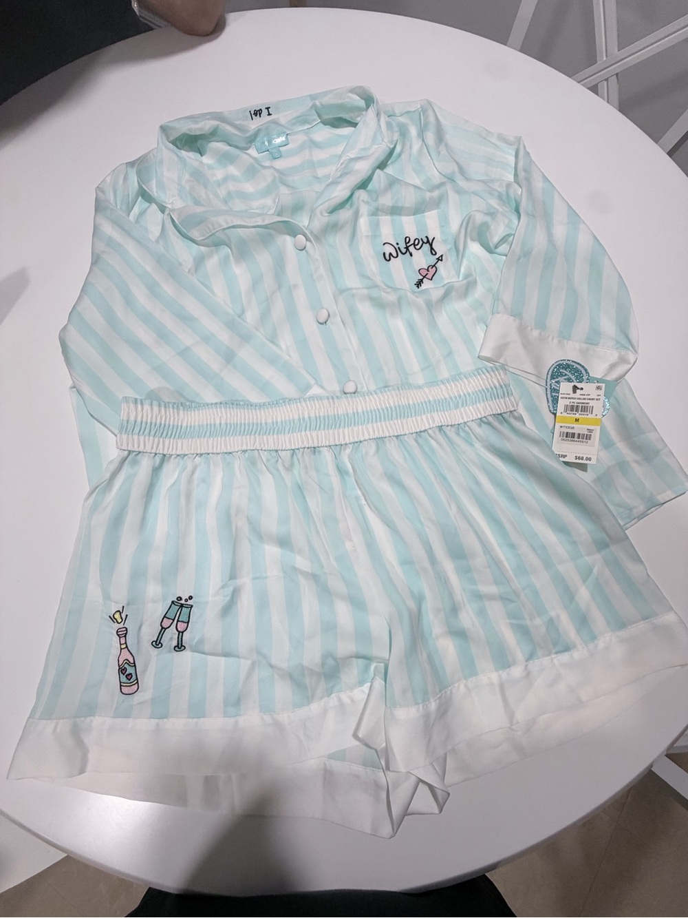 Betsy Johnson silk Wifey Stripe Mint Green Women’s Pajama Set